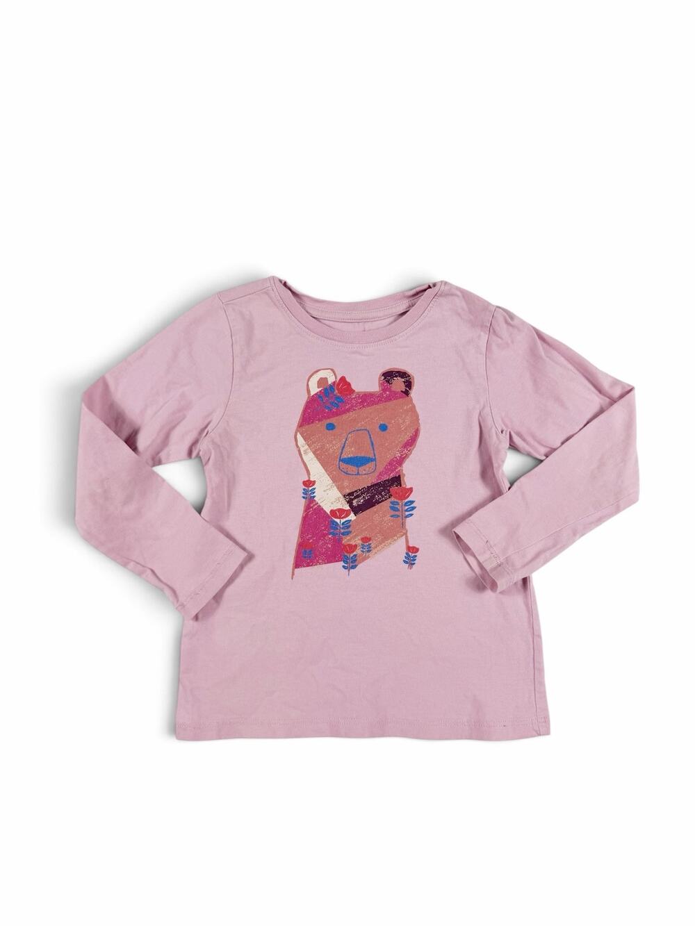 Tea Collection Girls Bear Floral Graphic Long Sleeve T-Shirt Pink Size 4